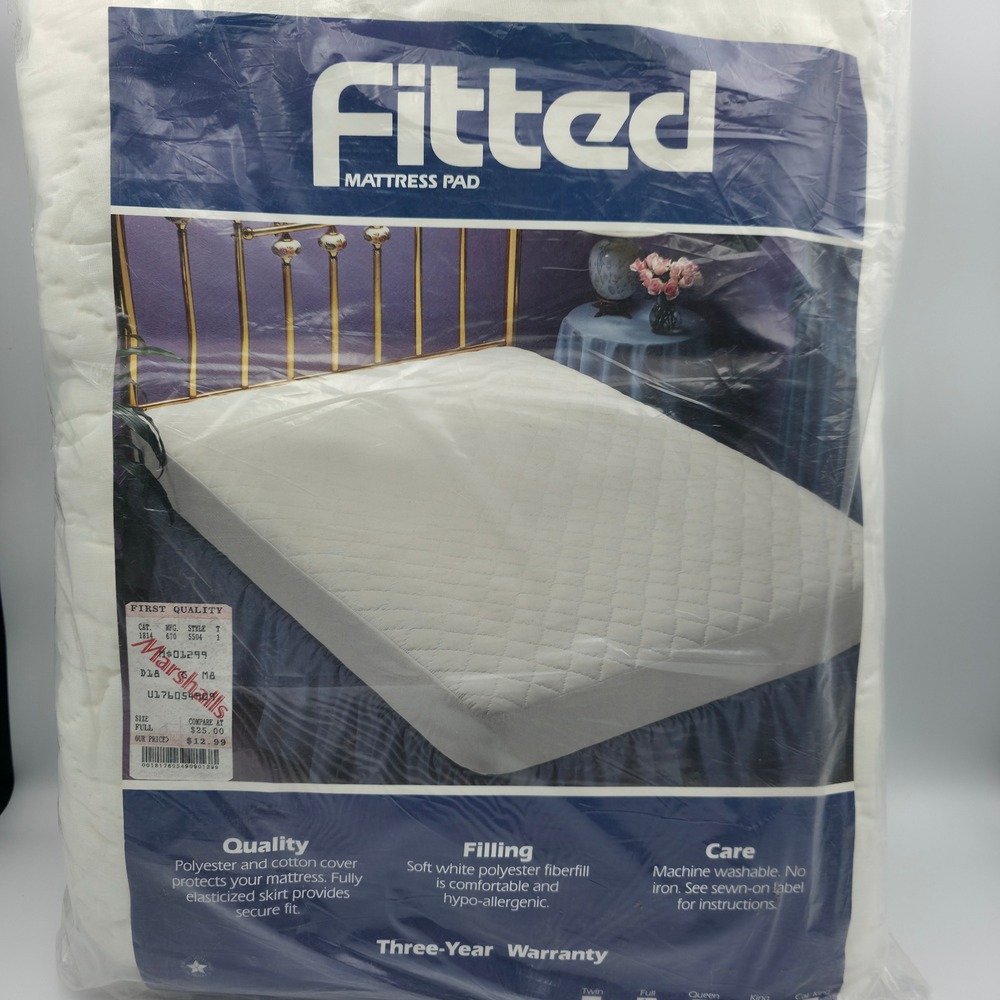 Vintage Pillowtex Corporation Full Size Fitted Mattress Pad White Quilted